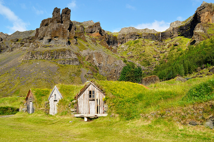 Island, Gamme, hjem, bygning, Mountain, natur, landskab