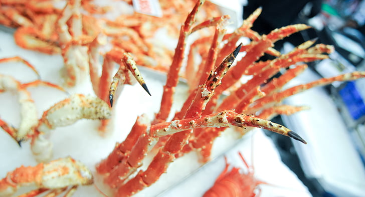 crabs, legs, ice, market, fresh, food, seafood