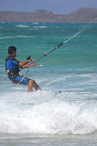 Kite surfen, sport, man, golven, zee, mensen, sport