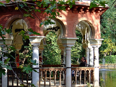 Maria luisa park, Sevilla, tó, Andalúzia, Spanyolország, építészet