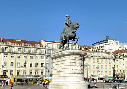 portugal, lisbon, statue, equestrian, place, king john, monument