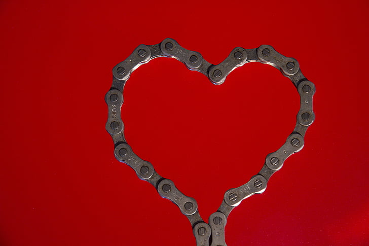 หัวใจ, วันวาเลนไทน์, โซ่จักรยาน, สีแดง, ห่วงโซ่, ฮอลิเดย์, รูปหัวใจ