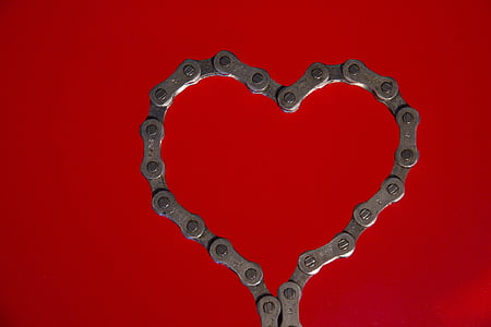 coração, dia dos namorados, corrente da bicicleta, vermelho, Cadeia de, férias, em forma de coração