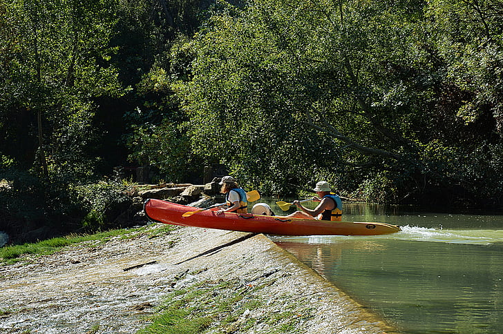 canoe, kayak, dam, obstacle