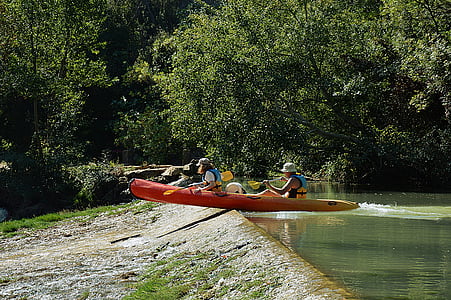 canoa, kayak, presa de, obstáculo