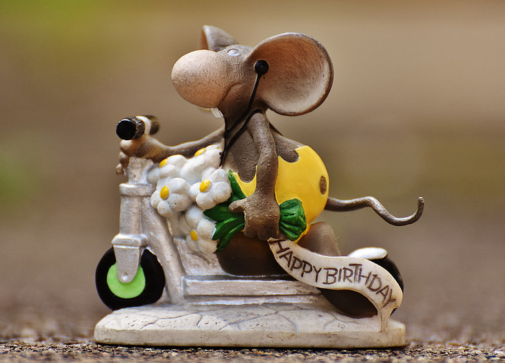 syntymäpäivä, hiiri, Roller, kuva, Söpö, Tervehdys, kortin onnittelut