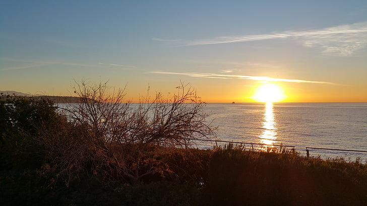 Mónaco, puesta de sol, Océano, Mar de invierno