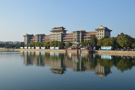 escola, campus, edifício, Lago, história, China