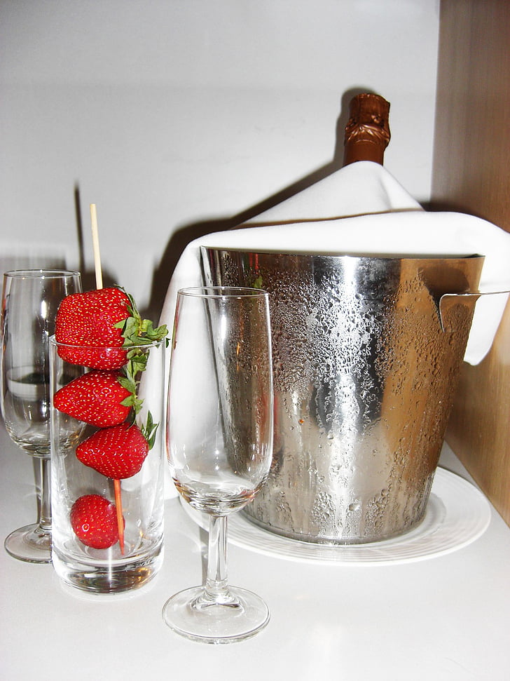 champagne, jordbær, jordbær, frugter, frugt, Hotel
