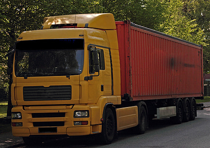 camió, vehicle, vehicle comercial, transport, trànsit, groc