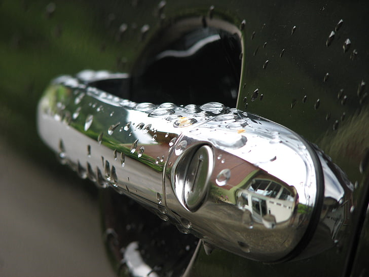 auto, door handle, car door handle, silver, drop of water, drip, car door