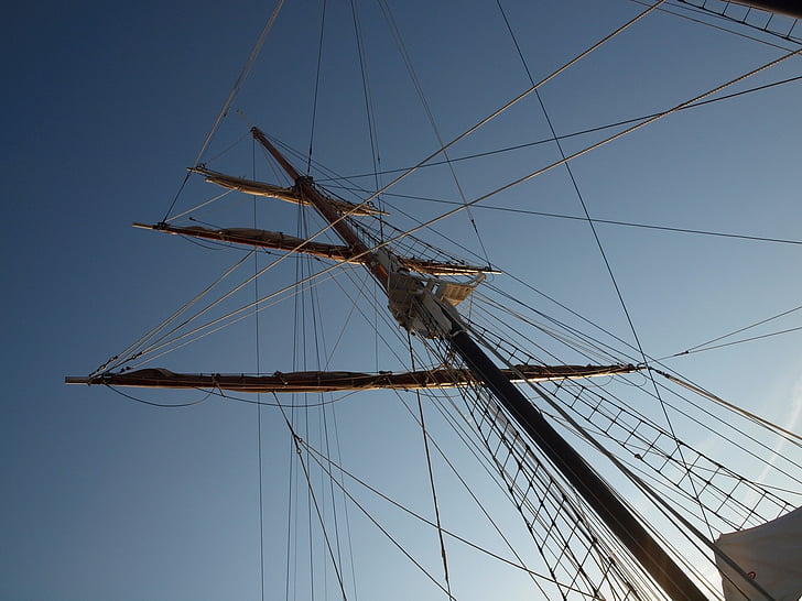 mast, ship, sailing, rigging, sky, blue sky, tall