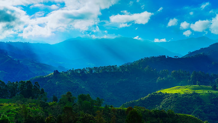 Columbia, lever du soleil, Sky, nuages, montagnes, vallée de, paysage