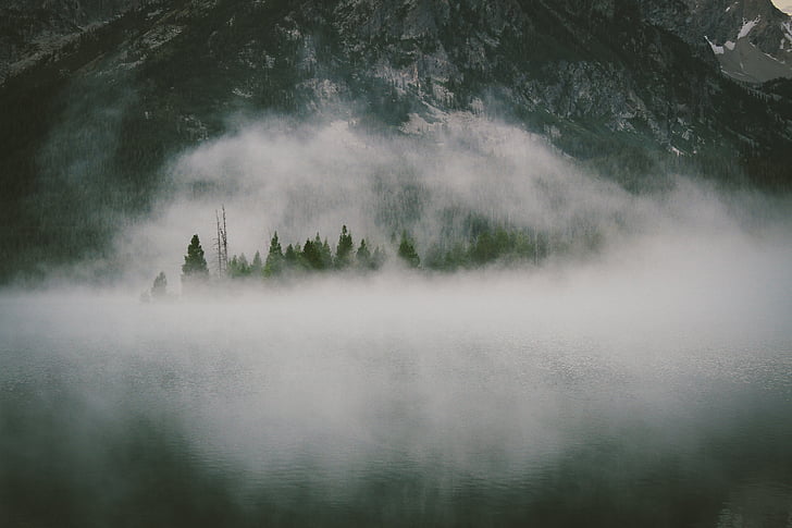 niebla, Haze, nebuloso, montañas, colinas de, picos de, acantilados de