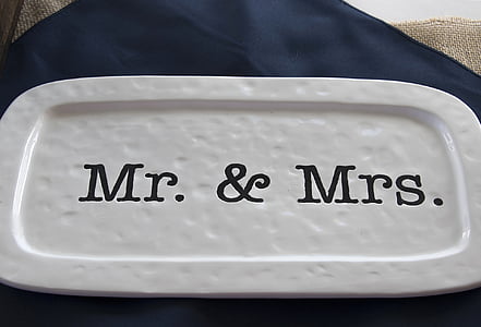 Sr., i mrs, casament, regal, placa, decoració, cerimònia
