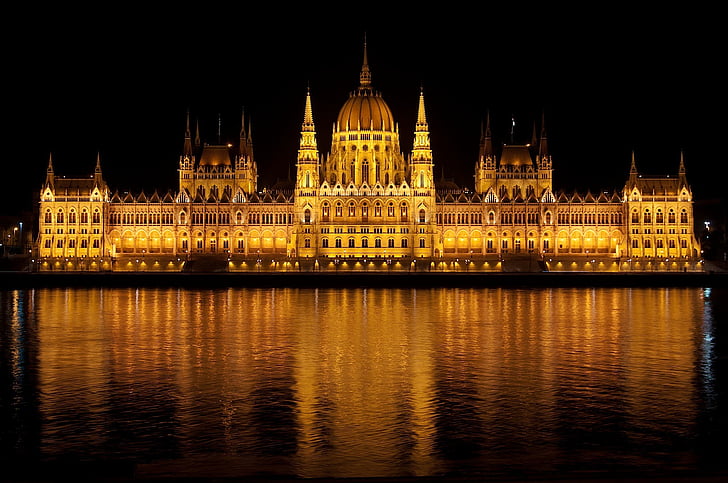 arkitektur, Budapest, bygge, Donau, ungarske parlamentsbygningen, Ungarn, landemerke