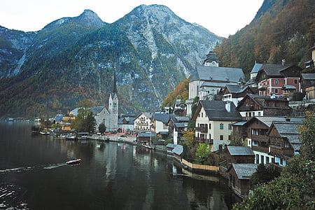 Europoje, Miestas, Miestas, mažas, Architektūra, ežeras, kalnai