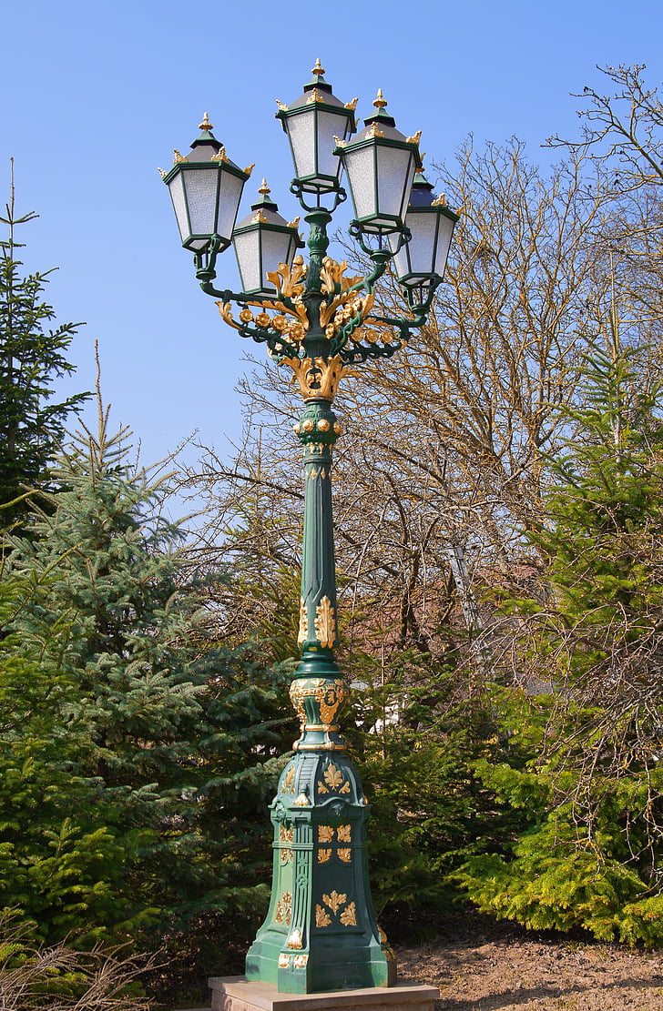 lanterne, éclairage, lampe de rue, schmiedeeisern, nostalgie, réverbère, arbre