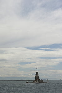 Maiden tower kiz kulesi, deszczowa, Marine, budynek, Natura, niebieski, krajobraz