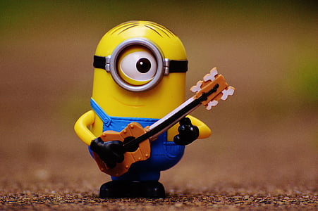 action, cute, funny, guitar, miniature, minifigure, minion