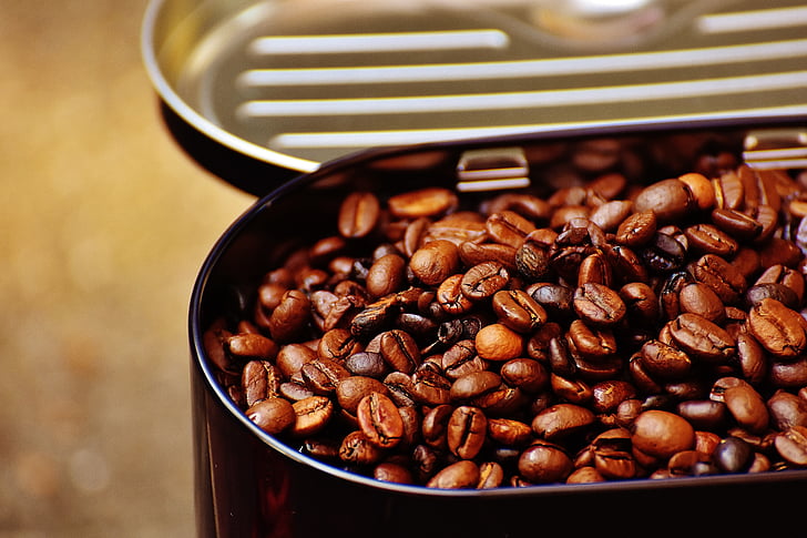 coffee tin, coffee, coffee beans, cafe, roasted, caffeine, brown