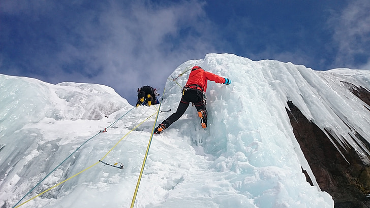 ice climbers, climb, ice, ice climbing, icefall, frozen, extreme sports