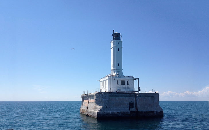 Lighthouse, søen, blå, Sky, naturskønne, vartegn, Michigan