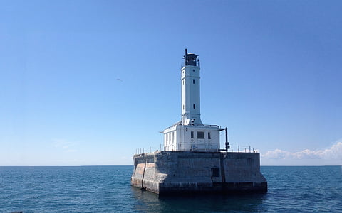 Faro, Lago, blu, cielo, scenico, punto di riferimento, Michigan