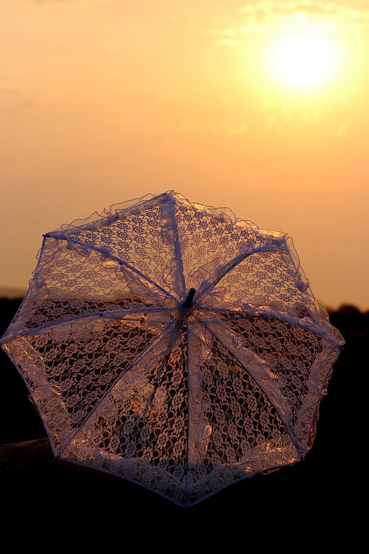 sunrise, umbrella, lace, white