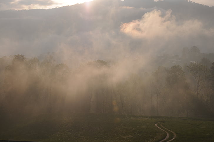 awan, pegunungan, pemandangan, matahari terbenam, suasana hati