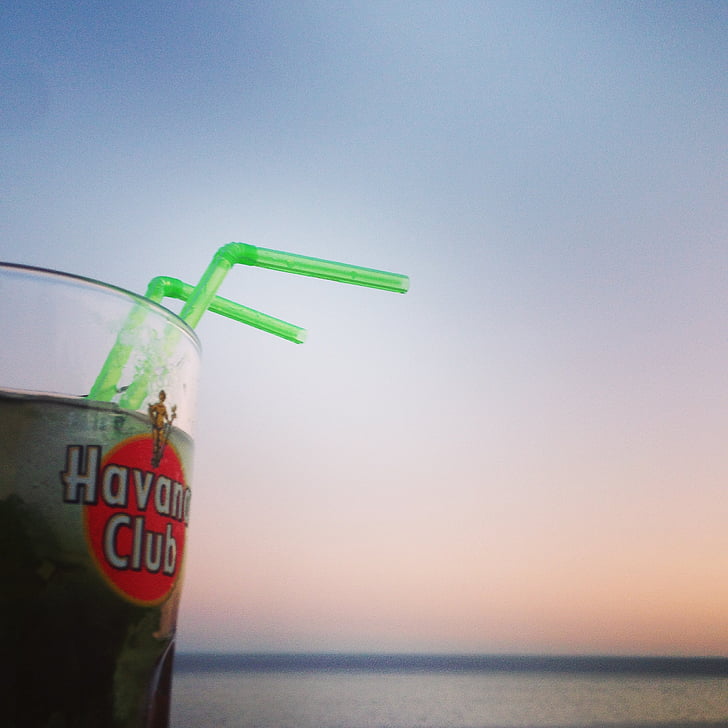 Mojito, havet, solnedgång, cocktail