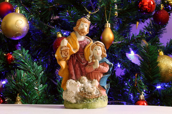 jul, Mary og joseph, statue, pynt, dekoration, julepynt, juledekoration