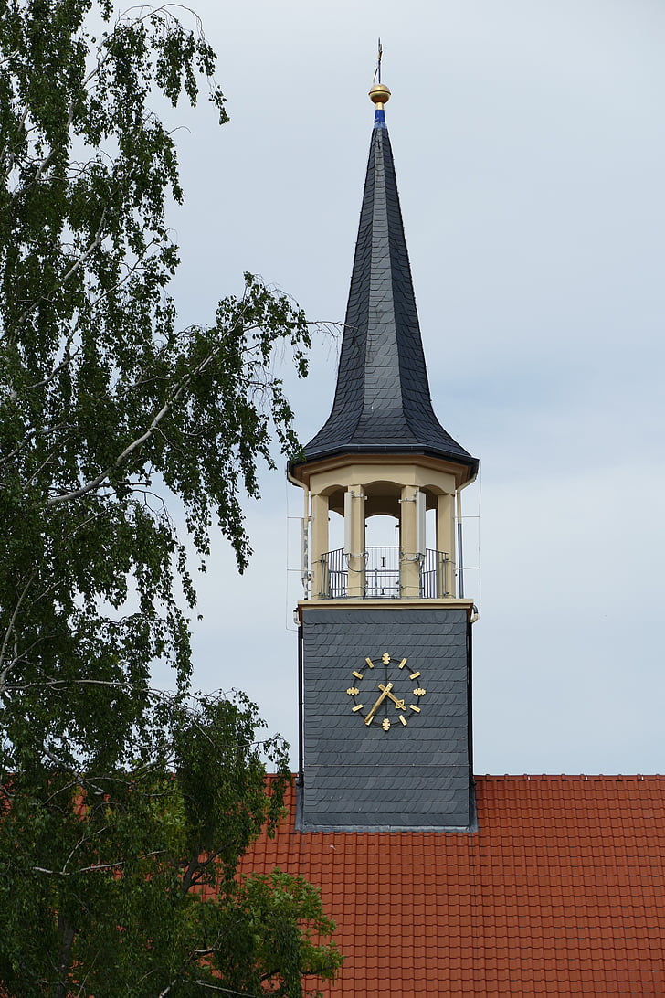 clock tower, tower, spire, ambulatory, sky, tree, leaves