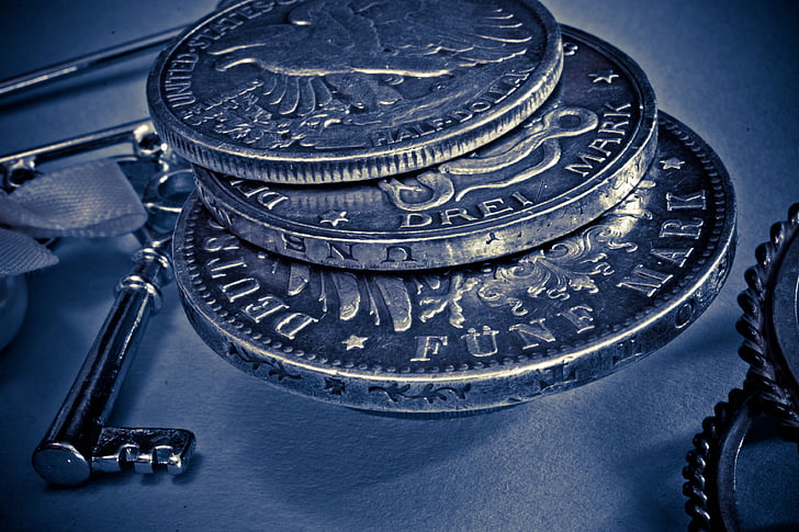 stříbrná, Edge, reliéf, mince, staré, historicky, specie