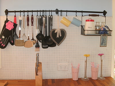 virtuvė, įranga, maisto gaminimas, kaimišku stiliumi, objektų, plytelės, dizainas