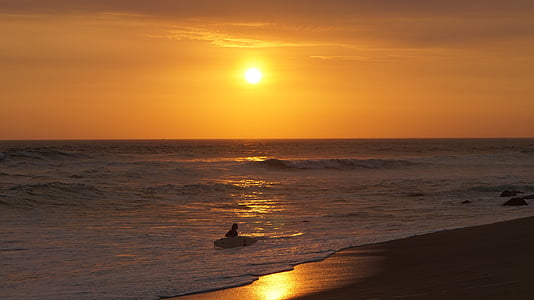 sunset, sun, ocean, setting sun, beach, surf