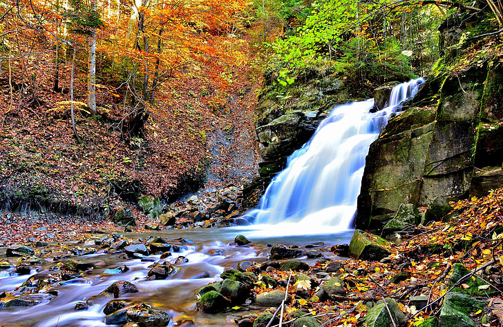 nature, waterfall, autumn, cascade, malopolska