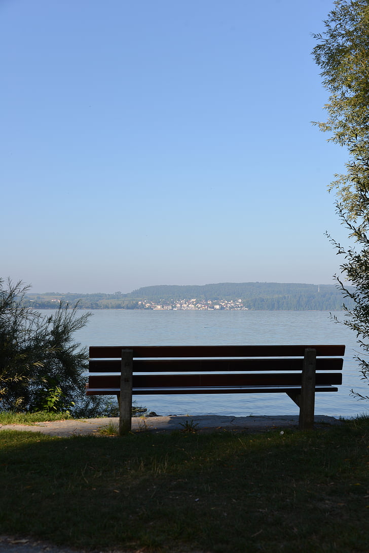 Banco, lugar de descanso, Lago de Constanza, Ver, vista al lago, Überlingen, cielo