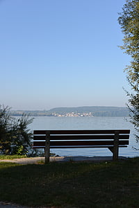 Banca, luogo di riposo, Lago di Costanza, vista, vista lago, Überlingen, cielo