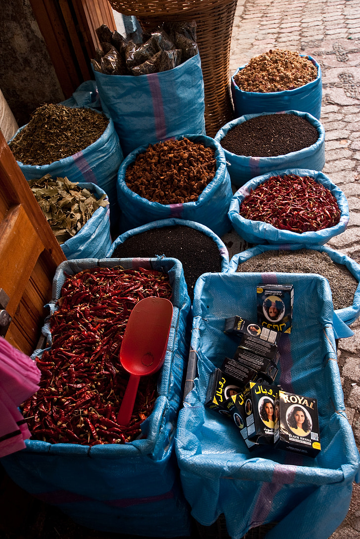 spices, morocco, blue, street, typical