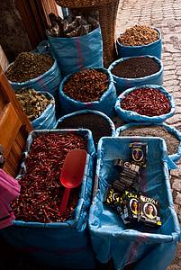 specerijen, Marokko, blauw, Straat, typische