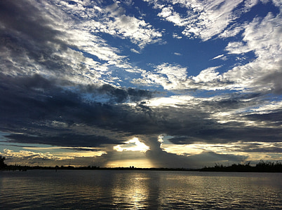 západ slnka, Príroda, rieka, Florida, scenérie, vody, Sky