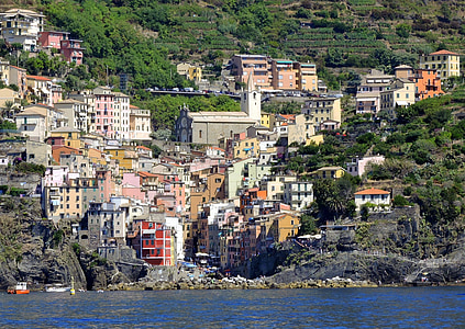cinque terre, havet, hus, färger, Riomaggiore, Ligurien, Italien