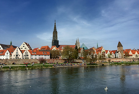 Ulm, Dunaj, řeka, banka, Münster, staré město