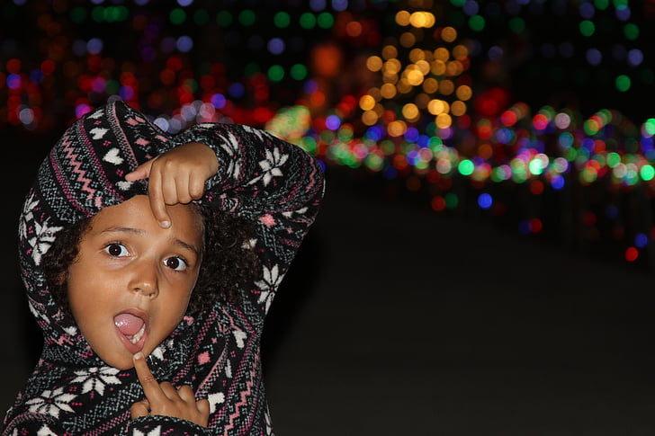 girl, young girl, lights, cute, face, kid