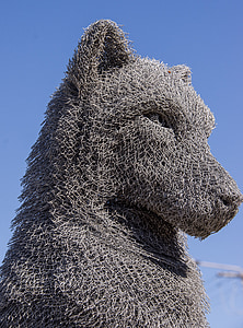 wolf, sculpture, art, head, face, wire, metal