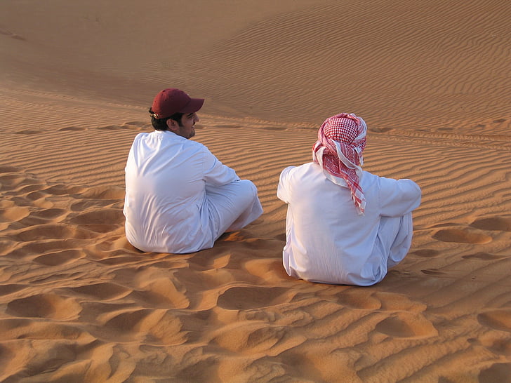 deserto, Dubai, amigos, árabes, dunas, laranja, Arábia