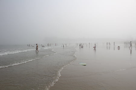 Bãi biển, trẻ em, thưởng thức, sương mù, kỳ nghỉ, người đàn ông, mọi người
