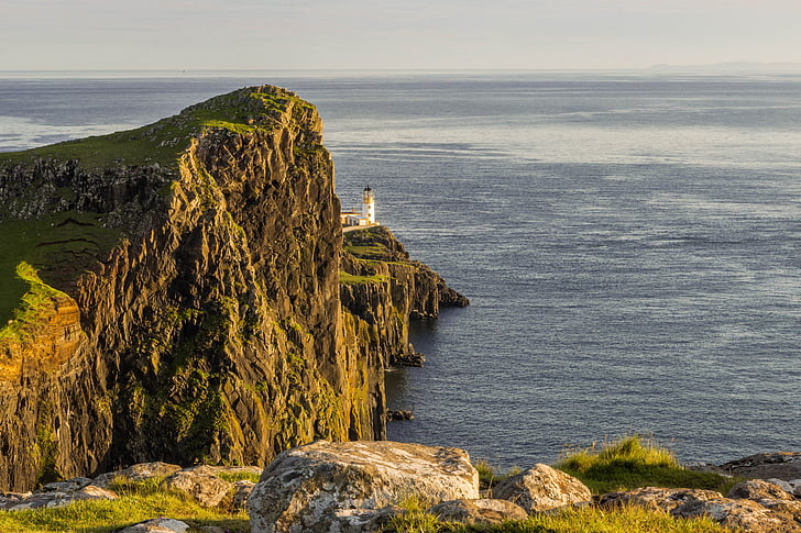 neist point, lighthouse, highlands and islands, europe, hill, nature, cliff