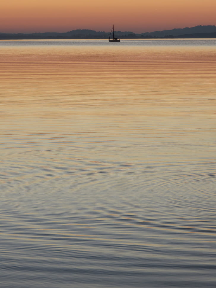 Chiemsee, Lago, arranque, puesta de sol, ola, naturaleza, mar